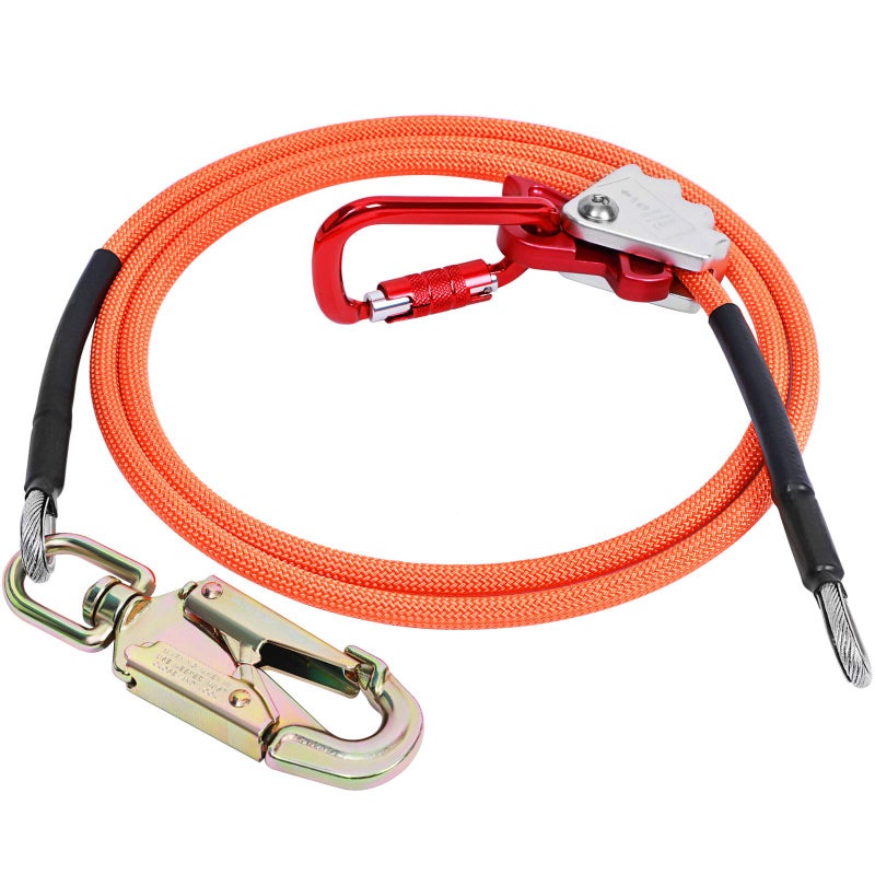 Meyoppm Flip Line, Wire Core Flipline 1/2"" X 8', Wire Core Flip Line Kit with Triple Lock Carabiner Adjuster, Steel Swivel Snap, Climbing Flipline for Fall Protection, Arborist, Tree Climbers - Image 1